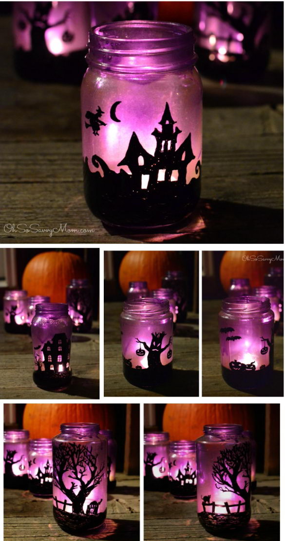 Upcycled Halloween Village Luminaries.