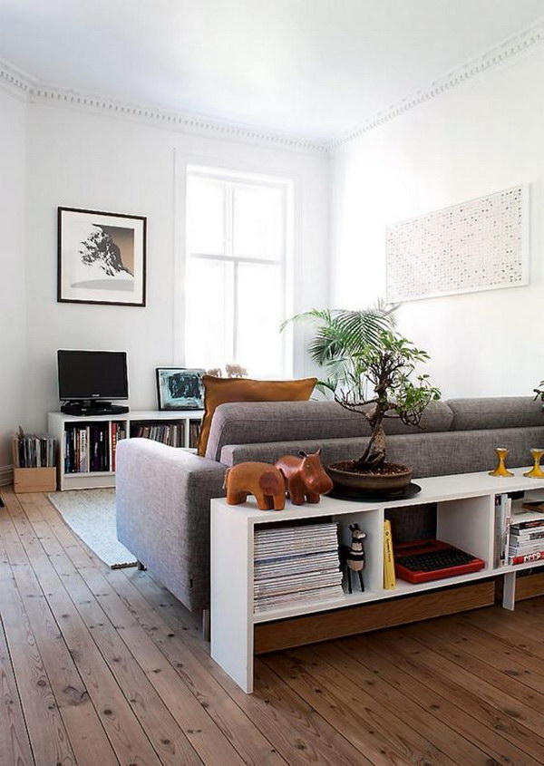 Sofa and Bookcase Creates a Room Within a Room.