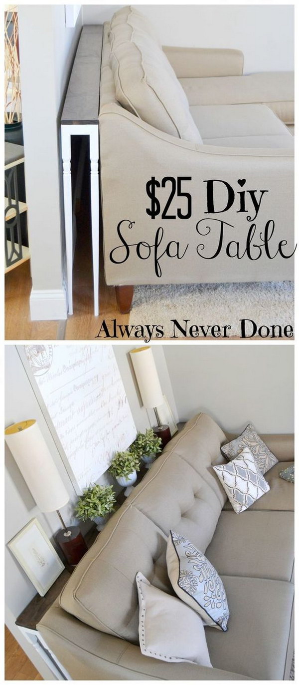 Sofa Table Behind Couch and Against The Wall.
