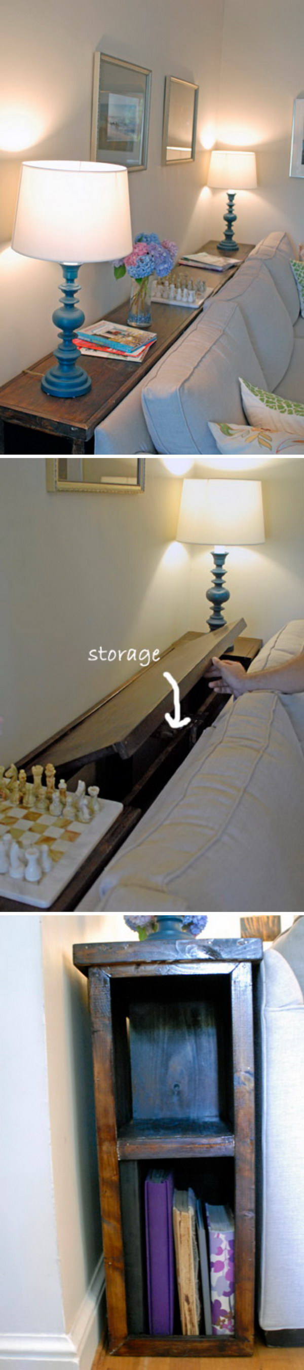 Create a DIY Console Table For Extra Storage Both Inside And On The End.