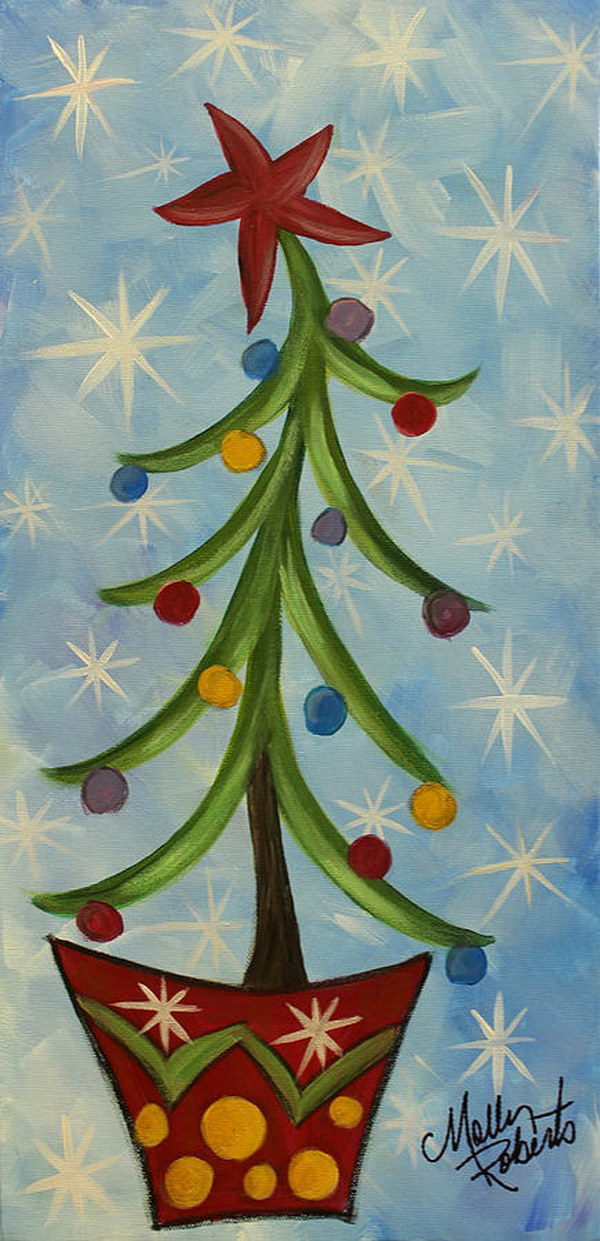 Winter Night Painting : Canvas Christmas Painting Easy Snowman Winter