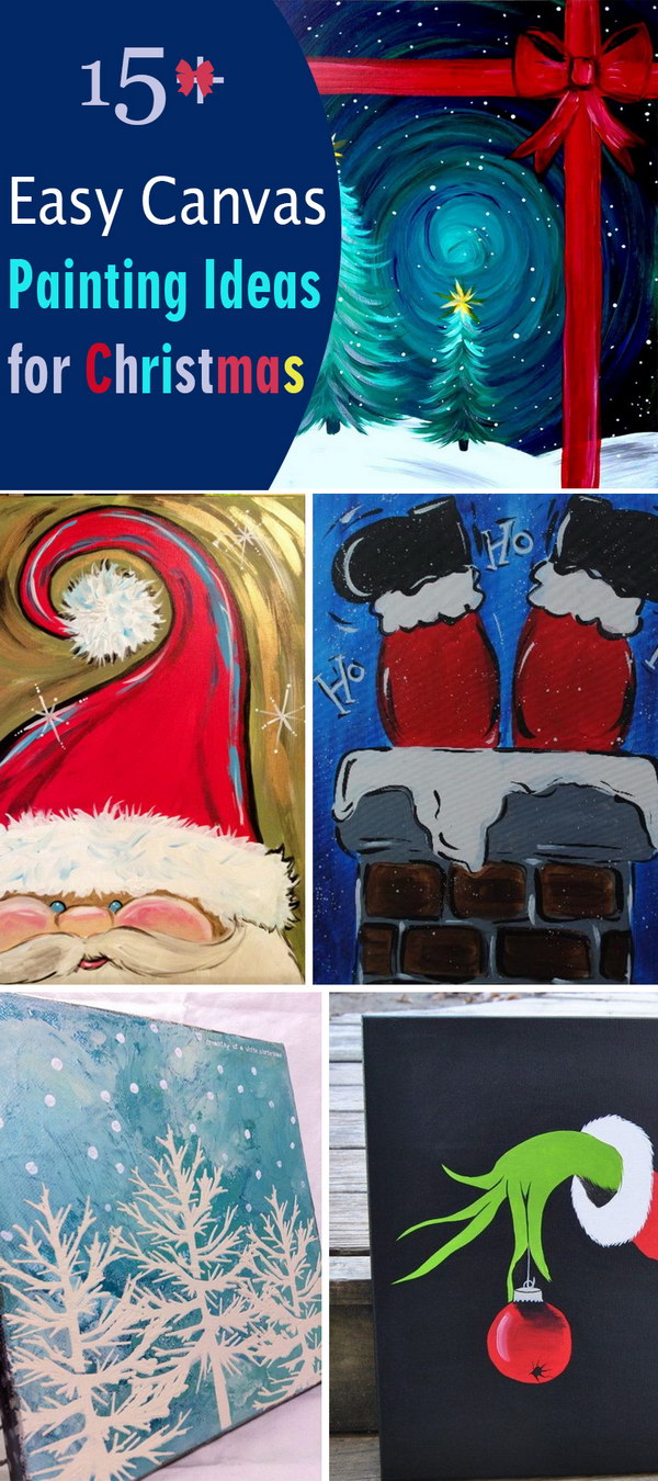 easy christmas paintings for kids on canvas