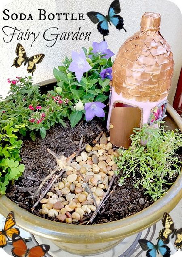 DIY Fairy Garden With A Soda Bottle Fairy Garden House
