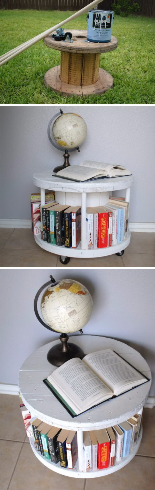 Easy DIY Spool Bookcase.