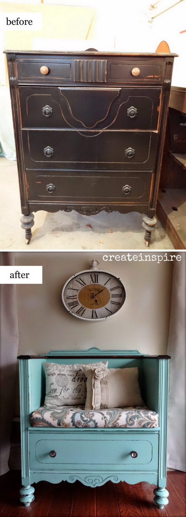 DIY  Bench from an Old Dresser .