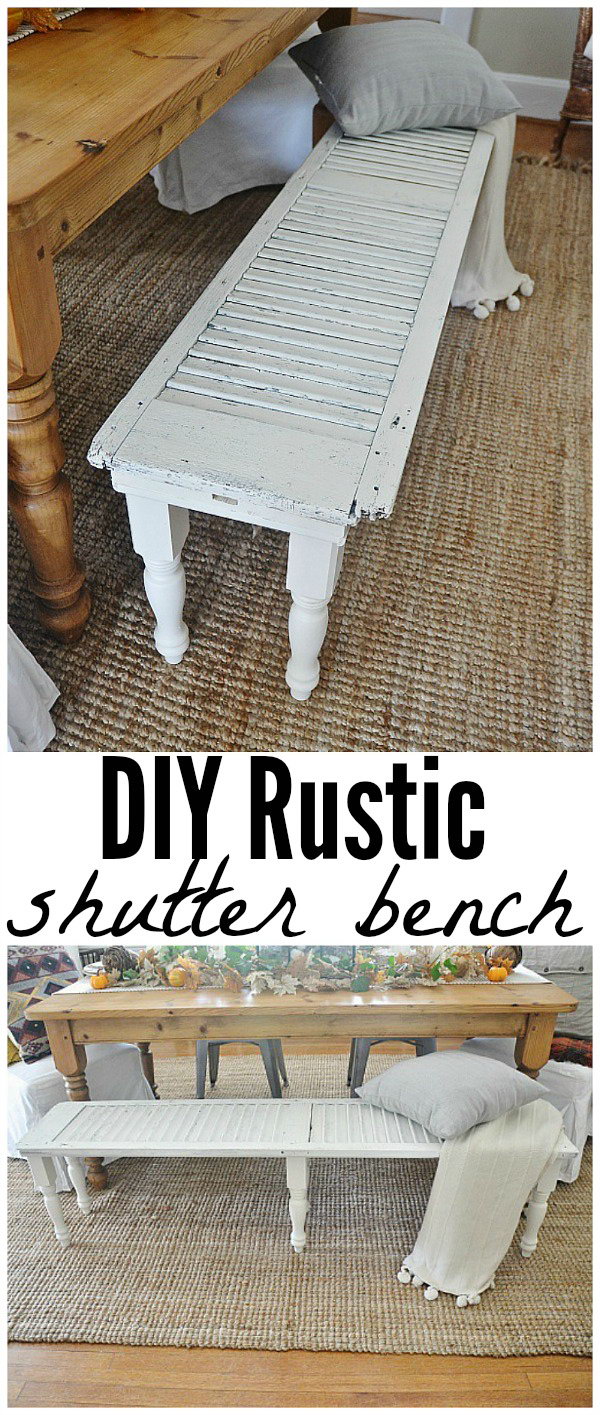 DIY Rustic Bench with an Old Shutter .
