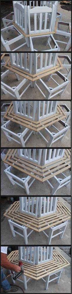 Turn Old Kitchen Chairs into a Tree Bench.