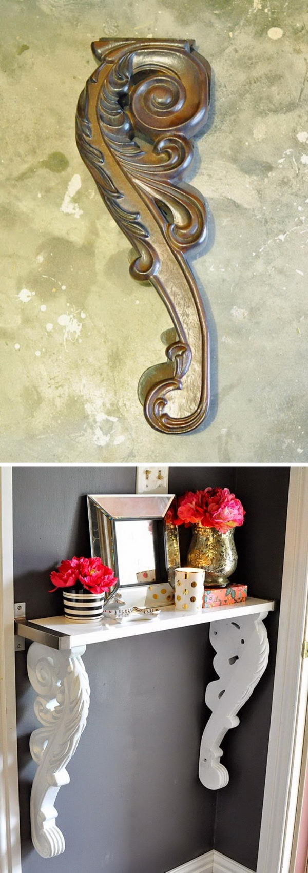 Upcycled DIY Corbel Foyer Table. 