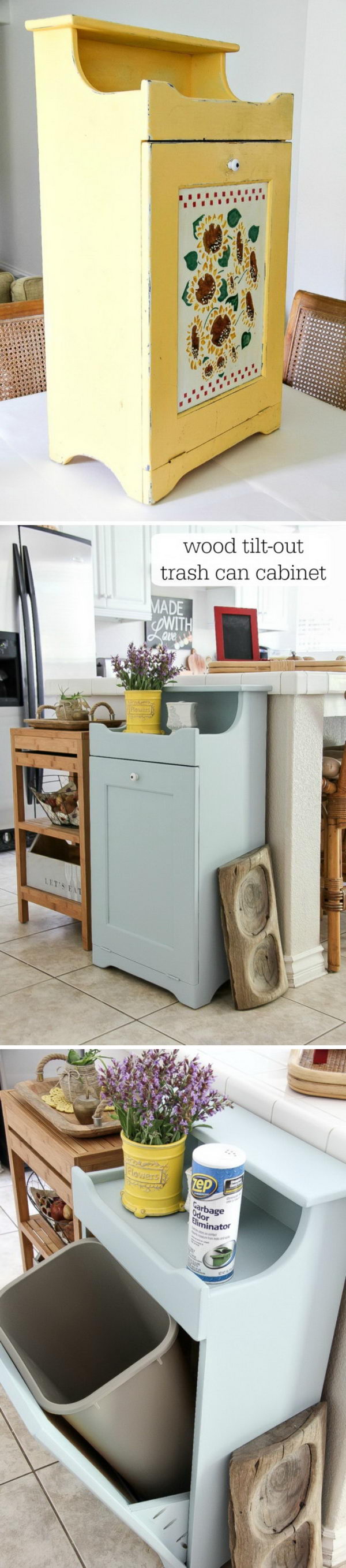 Wood Tilt Out Recycling Bin Cabinet. 