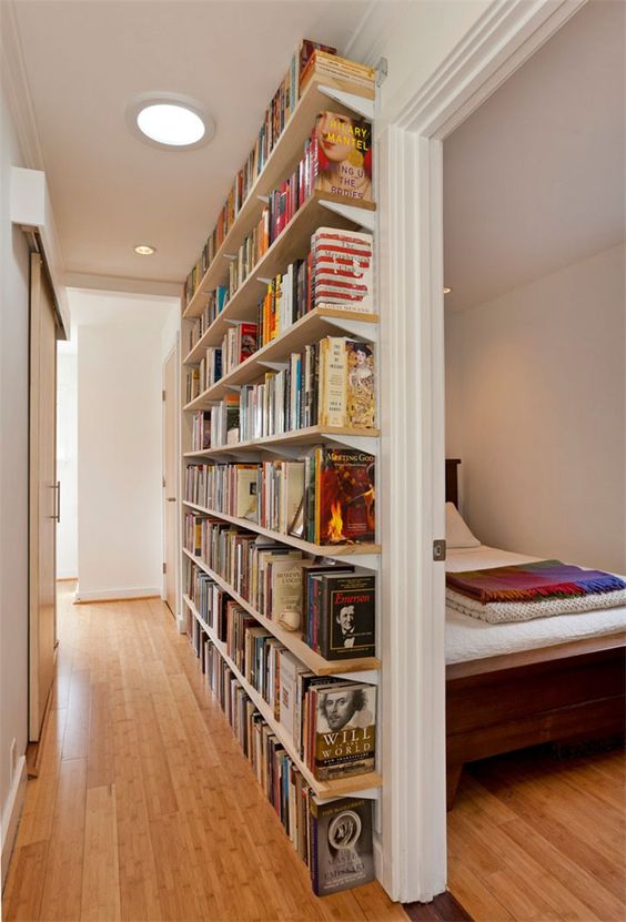 Create a Small Library within a Long Narrow Hallway.