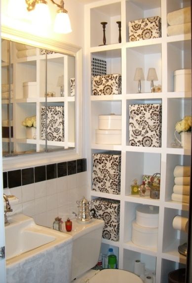 Great Idea to Put an Open Bookshelf Against a Blank Wall in The Bathroom and Use It for Extra Storage.