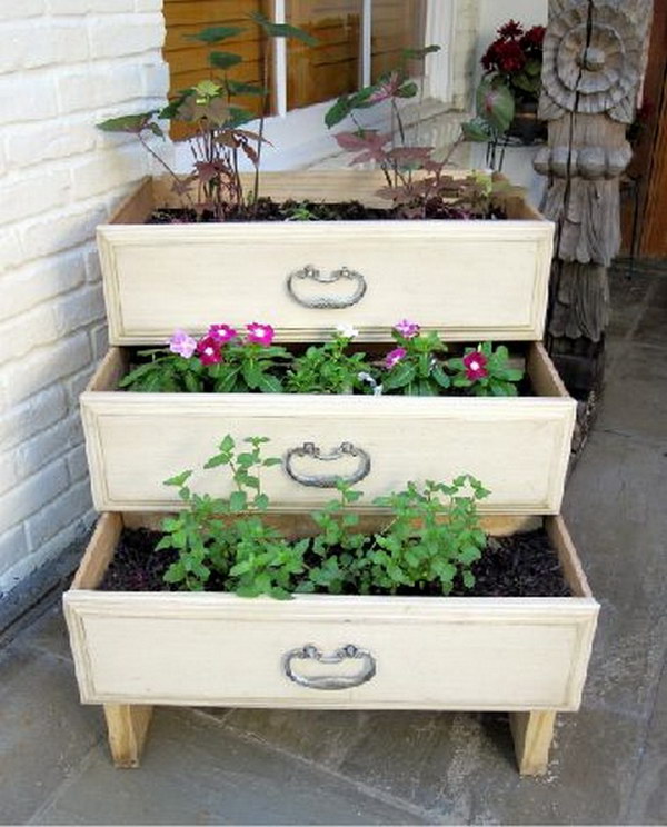 Repurposed Old Dresser Drawer Vertical Garden Planter