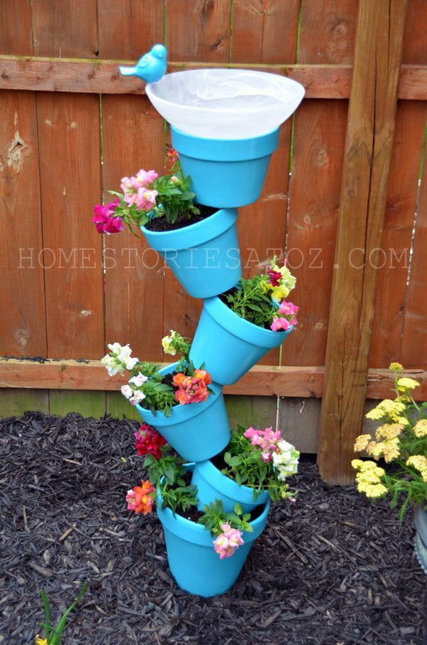 DIY Terra Cotta Pot Garden Planter and Bird Bath