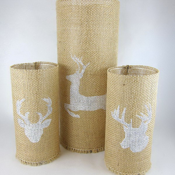 Stenciled Burlap Candle Holders. Get the instructions