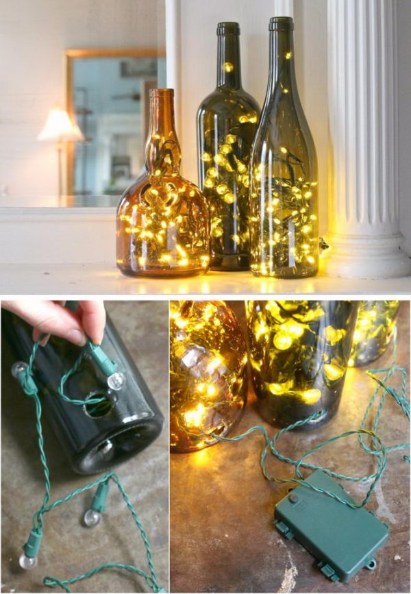 Christmas Lights in a Wine Bottle.