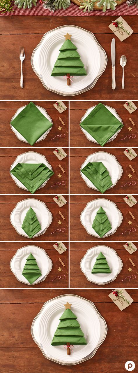 Transform a normal dinner napkin into this cheery Christmas tree for your plate. 