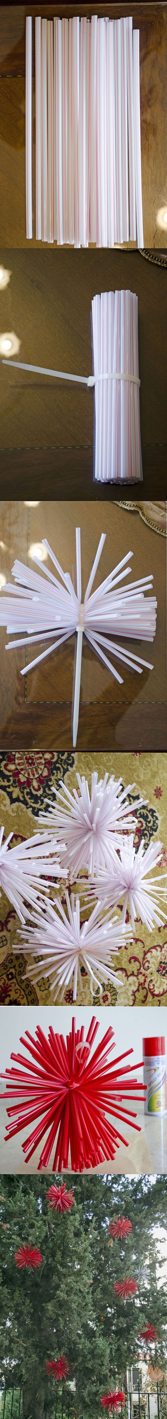 DIY Drinking Straw Christmas Ornaments. 