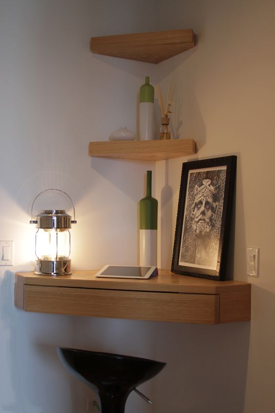 wood corner wall shelf unit