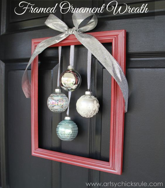 DIY Framed Ornament Wreath. 