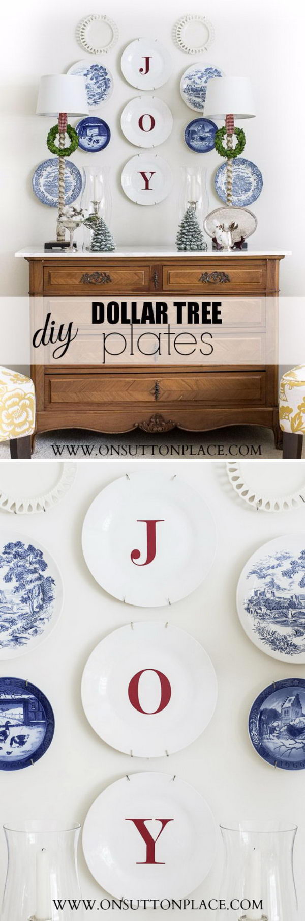 DIY Dollar Tree JOY Plates with a Super Simple Decal and Basic White Plates. 