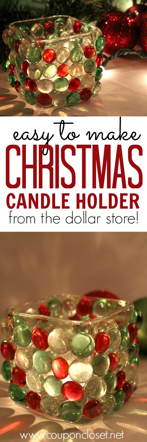 Christmas Candle Holder Made with Dollar Store Items. 