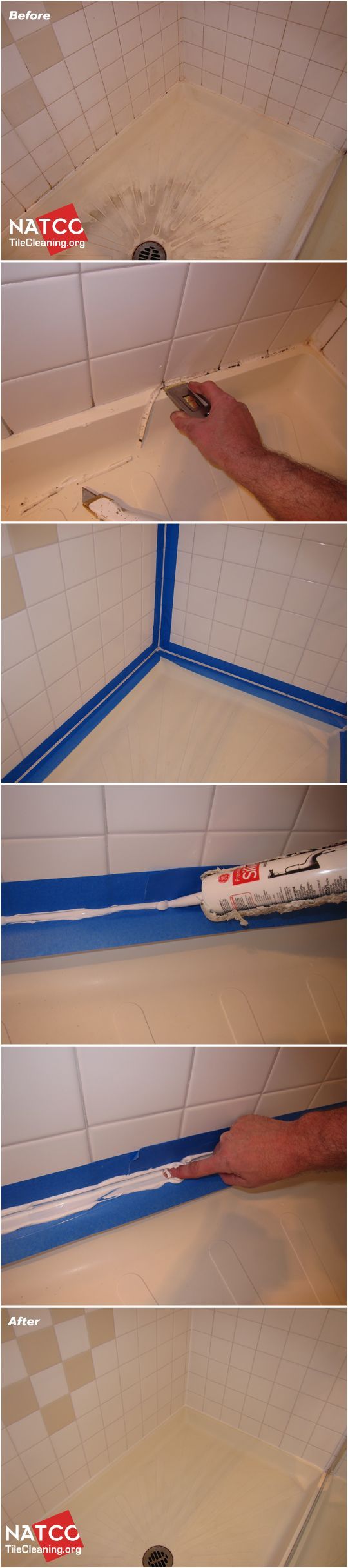 Replace Black Moldy Caulk and Clean Your Tile Shower.