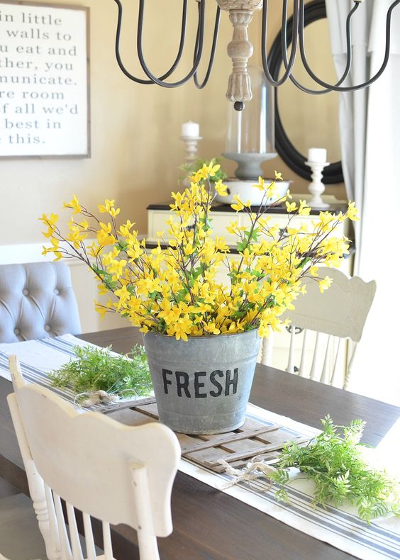 DIY Bucket of Flowers Centerpiece.