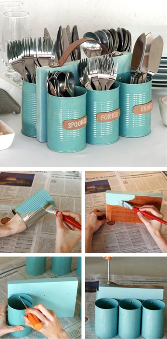 Cutlery Holder Made From Recycled Cans.