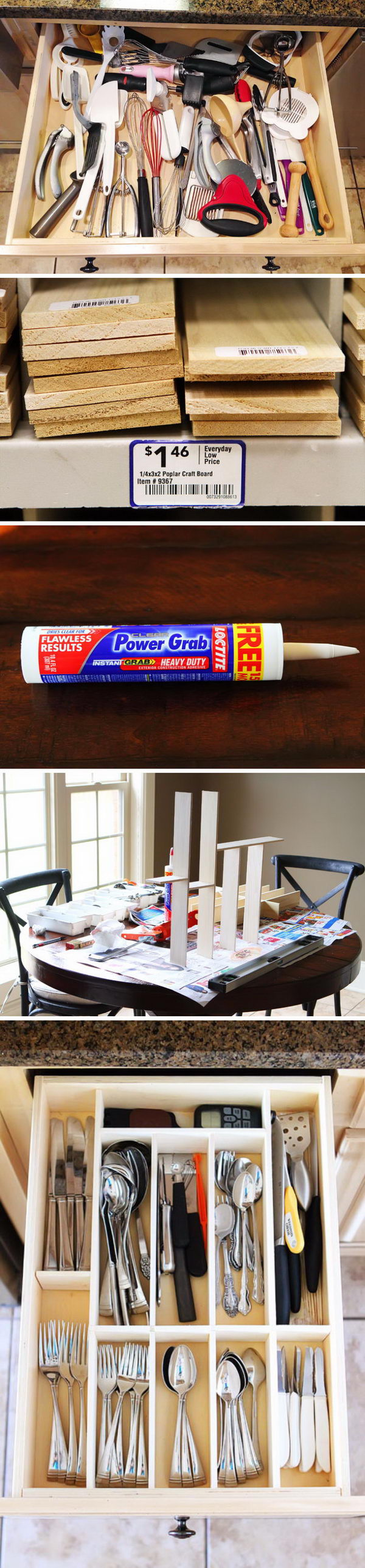 DIY Kitchen Utensil Drawer Organizer.