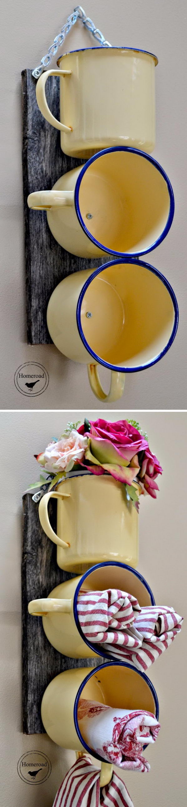 Repurposed Enamel Mug Organizer.