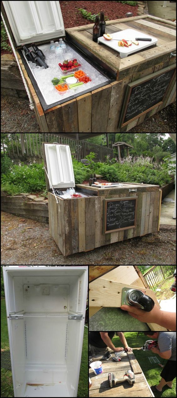 Turn An Old Refrigerator Into A Rustic Cooler For Outdoor Gatherings.