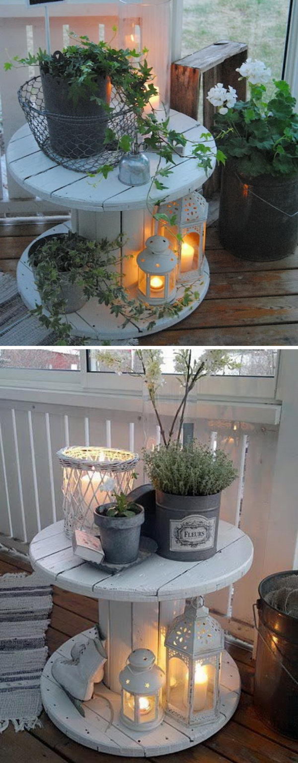 DIY Wire Spool Table Porch Lights.