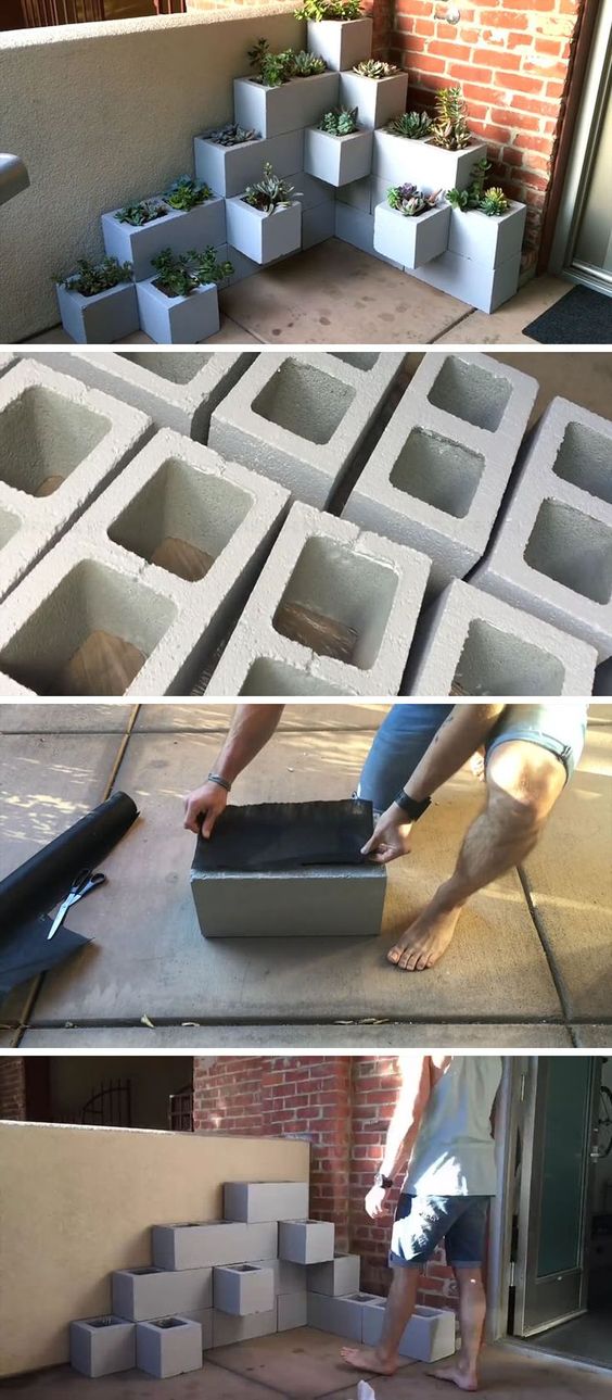 Inexpensive Outdoor DIY Succulent Planter Using Cinder Blocks.