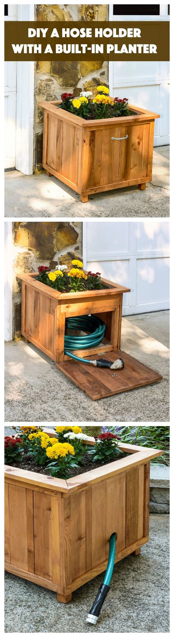 DIY Pallet Wood Hose Holder With A Planter Built In.