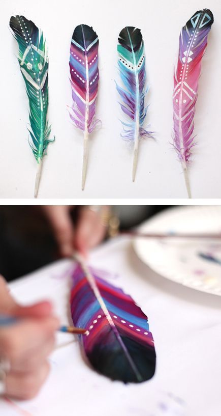 DIY Painted Feathers.