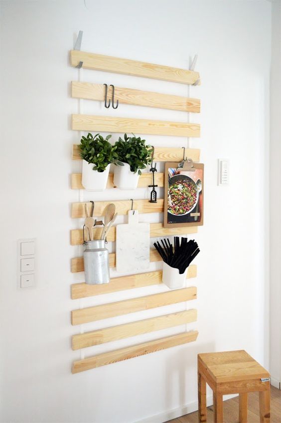 Wall Hanging Organizers Made From IKEA Bed Slats.