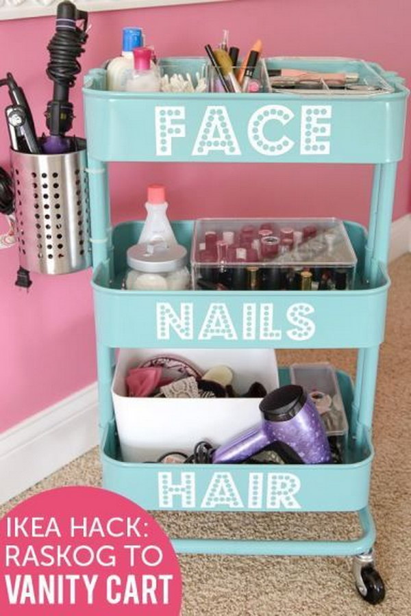 DIY Beauty Station from an Ikea Rolling Cart.