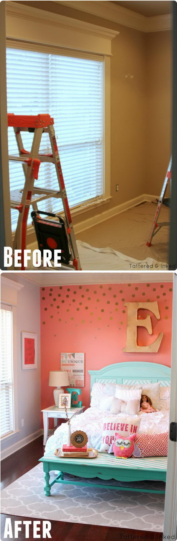 Coral & Aqua Girl's Room Makeover.