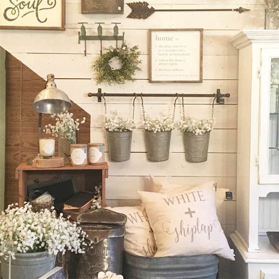 Wall Collage with Reclaimed Metal Farm Fixtures.