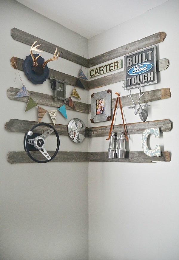 DIY Rustic Barn Wood Corner Gallery Wall.