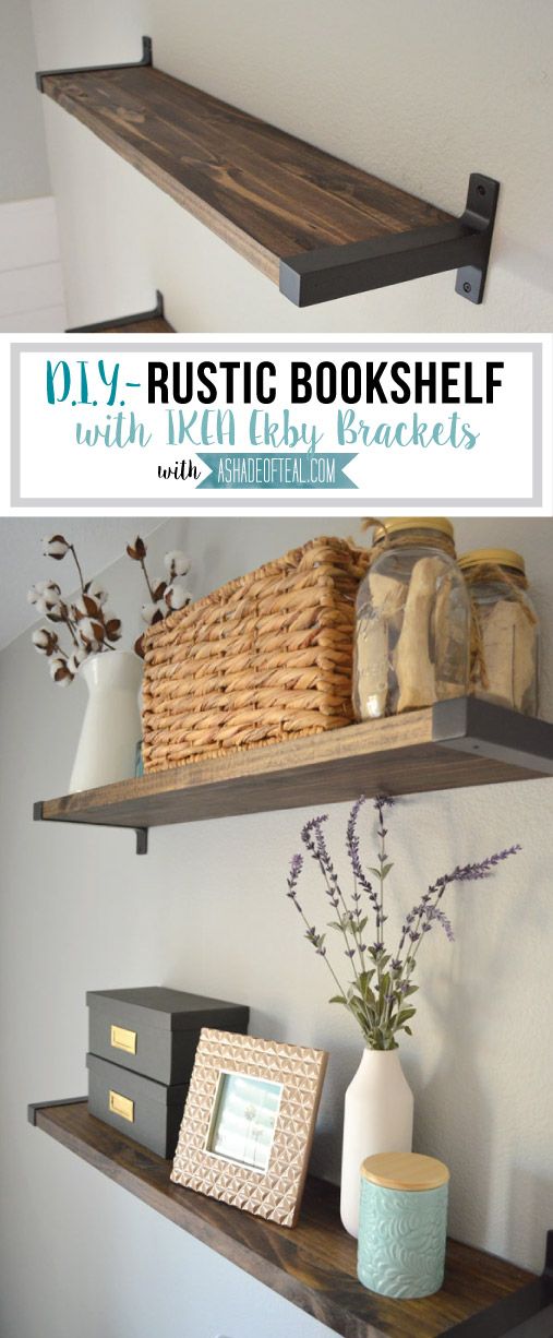 Rustic DIY Bookshelf with IKEA Ekby Brackets.