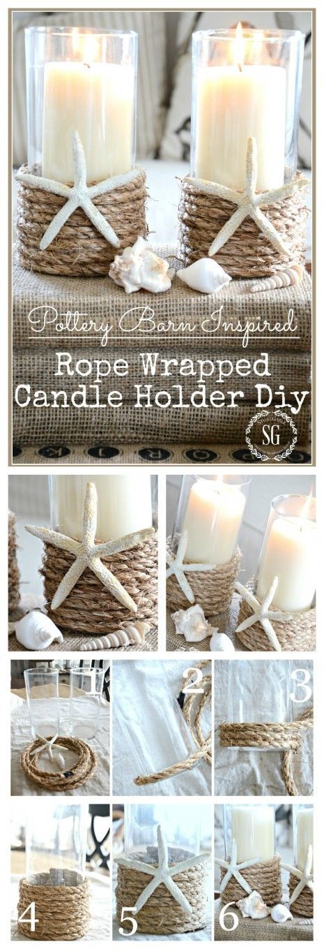 Pottery Barn Inspired Rope Wrapped Candle Holder.