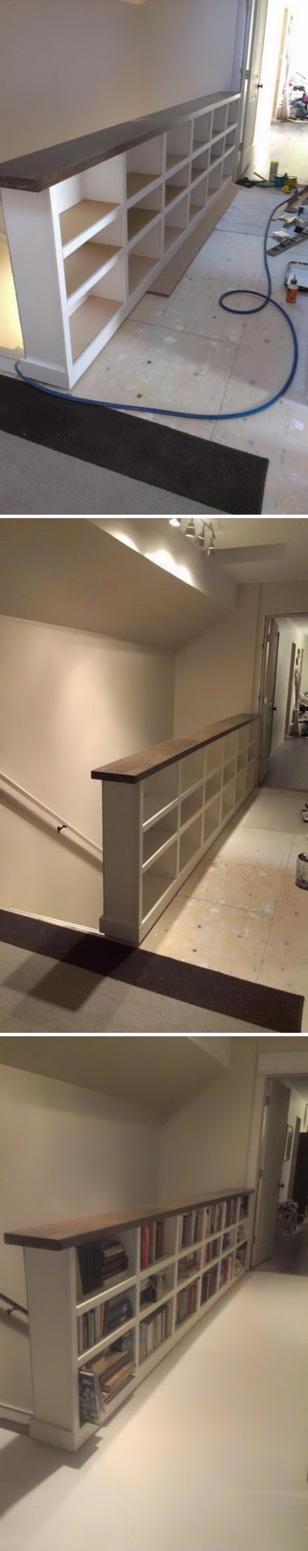Turn Your Ordinary Attic Stair Railings into Beautiful Builtin Bookshelves.