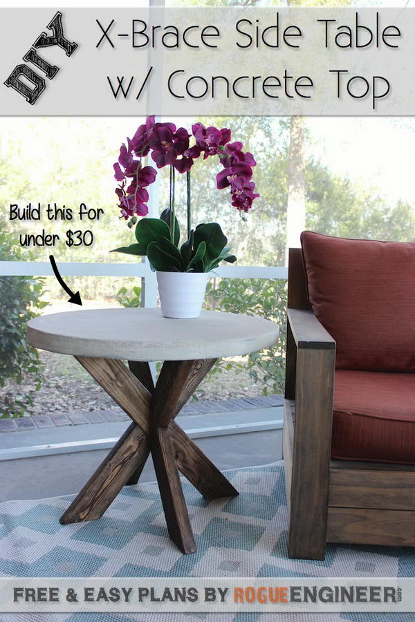 DIY X Brace Concrete Side Table.