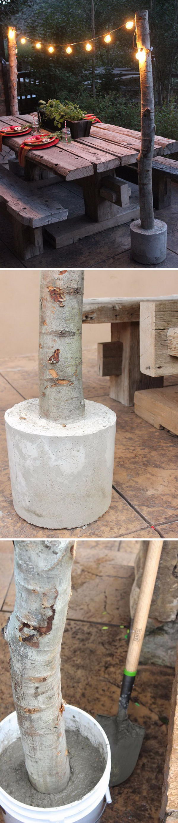 DIY String Light Poles with Concrete Base.