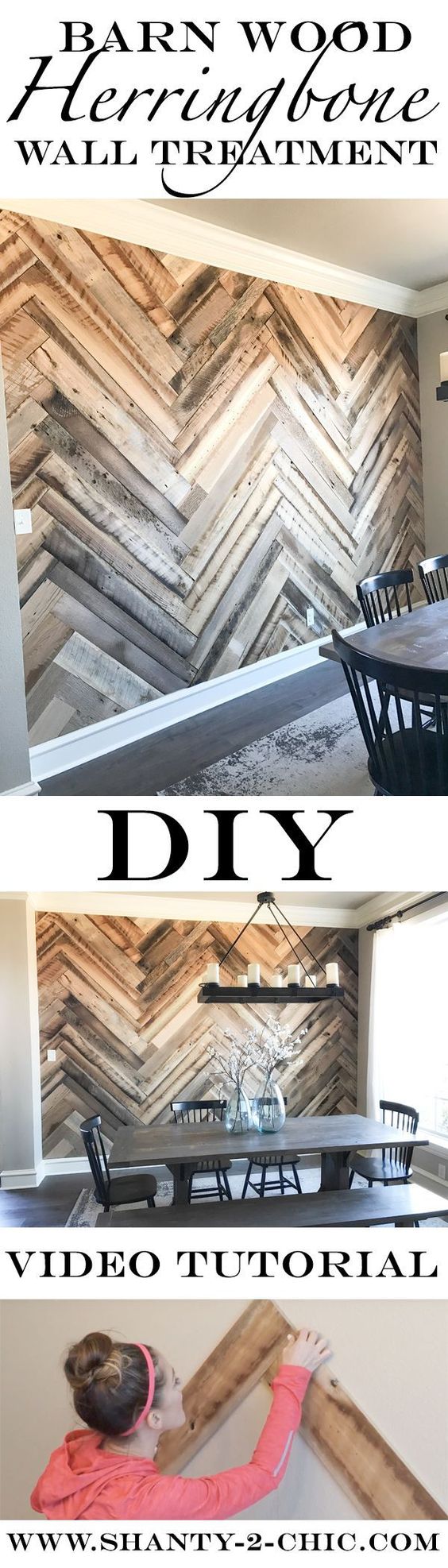 Reclaimed Barn Wood Herringbone Wall. 
