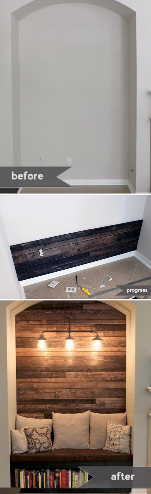 Reading Nook with Wood Plank Wall. 