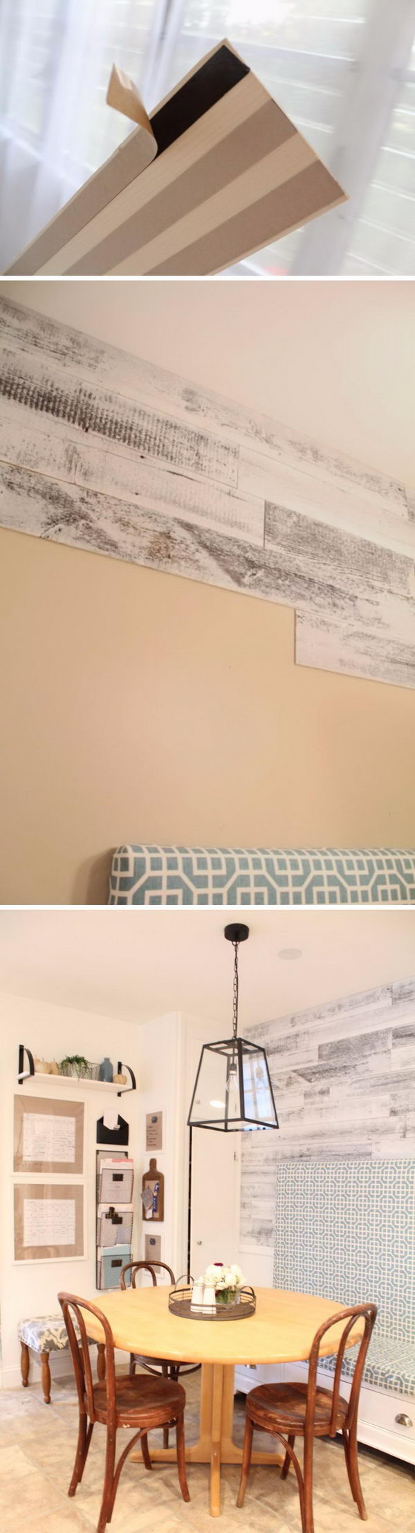 Peel and Stick Wood Planking Accent Wall. 