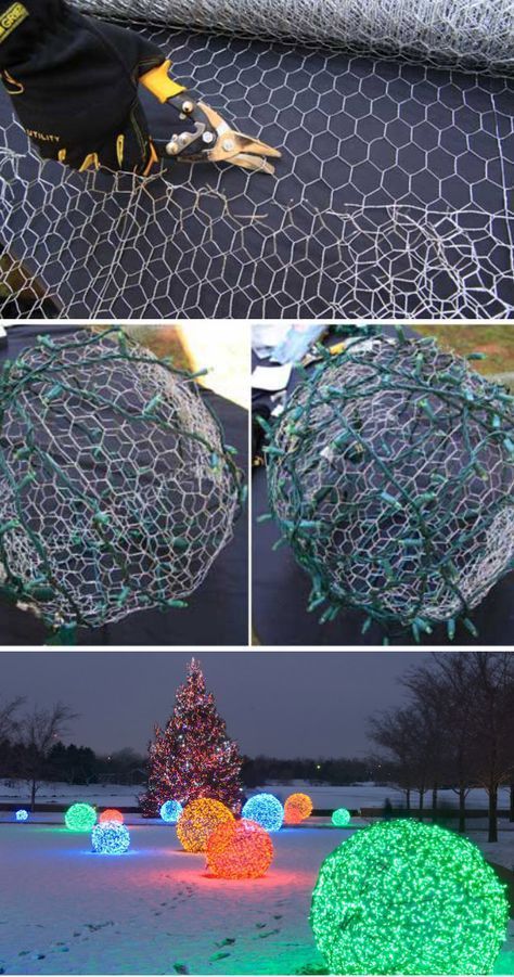 DIY Chicken Wire Christmas Light Balls.