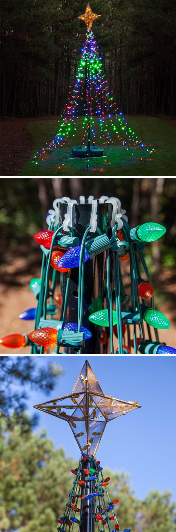 DIY Tree Of Lights Using A Basketball Pole.